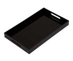 an empty black tray with handles on a white background