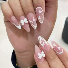 Elevate your nail game with our 3D 24 Pcs Cute Almond Press-On Nails! These medium fake nails feature a delightful blue gradient design, perfect for adding a chic touch to your look. Each set includes 24 nails of various sizes, making it easy to find the perfect fit for your unique style. With included nail glue, applying these stunning press-ons is a breeze. Crafted from durable materials, you can enjoy long-lasting wear without worrying about chips or breaks. Whether for a night out or everyda Bow Nail Designs, Nagel Tips, Hari Valentine, Nails Set, Nail Supplies, Nail Length, Girls Nails, Stick On Nails, Nail Art Hacks