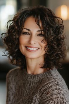 34 Ultra-Chic Short Curly Hairstyles for Women Over 50 in 2024 – CreativeBooster Curly Haircut Short Layers, Mid Length Curly Hairstyles, Layered Curly Hair, Medium Curly