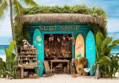 Surf Shop Photography Backdrop - Gatsby Backdrop Beach Shack Exterior, Surf Theme Party, Acreage Landscaping, Surf Bar, Surf Party, Barbie Miniatures, Shop Photography, Tropical Background, Miniature Things