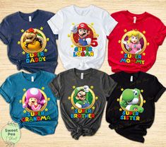 mario kart and luigi bros birthday shirts for boys or girls with matching name on them