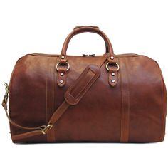 "Since 2003 Floto leather bags have been produced by hand using old world craft methods and modern technology. This leather travel bag was artisan made in Tuscany, Italy. The Leather: At Floto, we work with different kinds of leather to make our travel and duffle bag collections. Every duffel bag style is made with 100% genuine leather. We prefer vegetable tanned leather because it is strong, flexible, and has deep, rich color tones without any harsh chemicals. This particular bag is made with a Classic Duffle Bag With Handles For Daily Use, Classic Weekender Bag For Travel, Classic Daily Use Duffle Bag With Handles, Leather Travel Bag With Handles For Weekend Trips, Classic Satchel Travel Bag, Classic Leather Travel Bag With Handles, Leather Shoulder Bag With Handles For Weekend Trips, Classic Cognac Bag For Overnight Trips, Classic Cognac Bags For Overnight Trips