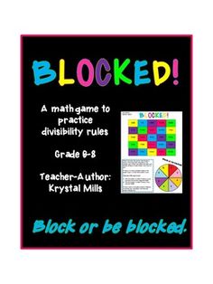 This is a fun little middle school math game to practice divisibility rules for 2, 3, 4, 5, 6, 8, 9, and 10. It is low prep - just print, laminate and play! All that is required is a game board, dry erase marker and a paperclip! Teacher-Author: Krystal Mills Divisibility Rules, Math Game, School Math, Middle School Math, Game Board, Dry Erase Markers, Homeschool Resources, Math Games, Teacher Newsletter