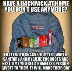 a back pack with some snacks in it