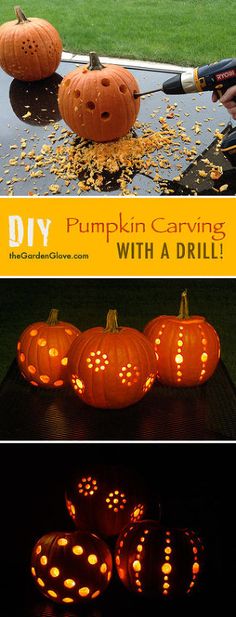 Pumpkin Drilling, Diy Pumpkin Carving, Collage Recipes, Recetas Halloween, Creative Pumpkin Carving, Hallowen Ideas, Labu Halloween, Diy Halloween Decor