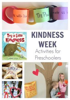 a collage of pictures with the words kindness week written on them and children's books