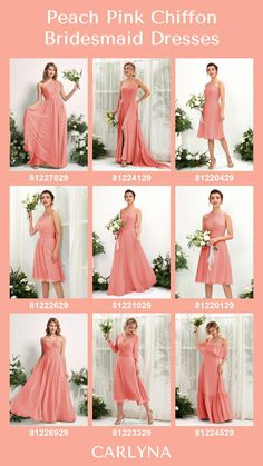 the peach pink chiffon bridesmaid dresses are available in multiple styles and sizes