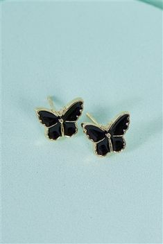 Gold & Black Butterfly Shaped Stud Earrings /3 Pairs Cute Butterfly Gold Earrings, Cheap Gold Butterfly Earrings, Black Butterfly Earrings, Unique Butterfly-shaped Jewelry With Matching Earrings, Elegant Gold Butterfly-shaped Earrings, Dinner Fits, Black Dinner, Black Butterfly, Small Earrings Studs