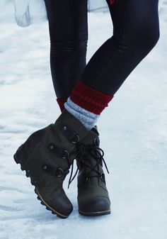 Winter Outfit, Snow Day Outfit, J.Crew Denim Jacket, Plaid Blanket Scarf, Red Gap Beanie with Pom Pom, Sorel Joan Of Arctic Wedge Boots, Long Layering Tees Snow Day Outfit, Sorel Joan Of Arctic Wedge, Sorel Wedges, Joan Of Arctic Wedge, Sorel Joan Of Arctic, Sorel Joan