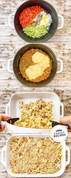 four pans filled with different types of food