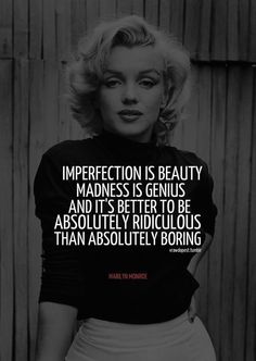 an image of marilyn monroe on the screen with text that reads imperfectity is beauty