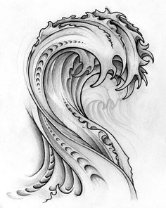 a drawing of a wave in black and white