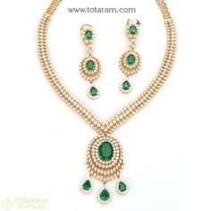 18K Diamond Necklace Sets -VVS Clarity E-F Color -Indian Diamond Jewelry -Buy Online Fine Jewelry Necklace With Stone Setting, Formal Fine Jewelry Necklace With Stone Setting, Fine Jewelry Necklaces With Stone Setting For Formal Occasions, Formal Fine Jewelry Necklaces With Stone Setting, Elegant Diamond Necklace With Stone Setting, Classic Green Stone Jewelry, Elegant Pendant Necklace With Stone Setting, Diamond Necklace With Stone Setting, Traditional Oval Diamond Necklace