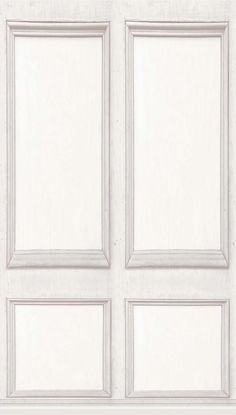 a white door with three square frames on the front and side panels, all in different sizes