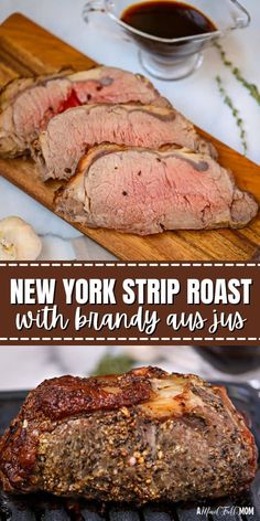 new york strip roast with brandy and figs on the grill for two people to enjoy