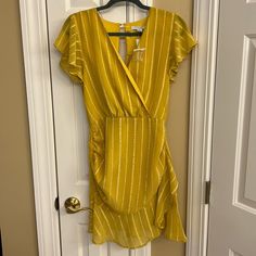 Nwt Yellow Dress. Slit With Open Back. Cute For A Teenager! Yellow Spring Dress, Dresses Yellow, Spring Dress, Yellow Dress, Gold Yellow, Open Back, Colorful Dresses, Mini Dress, Womens Dresses