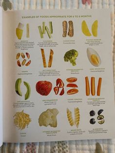 an open book with pictures of different foods