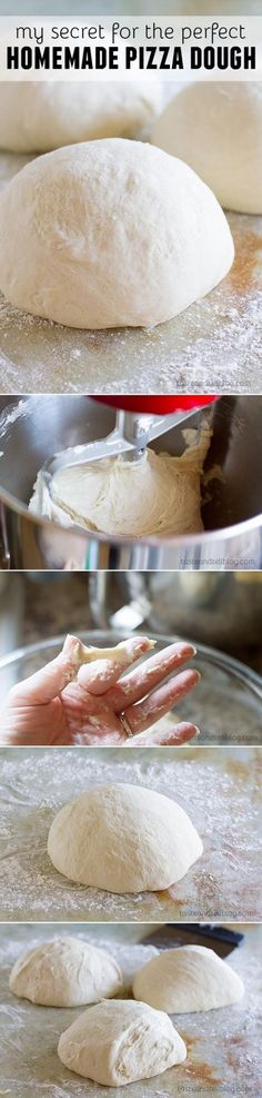 four images show how to make homemade pizza dough