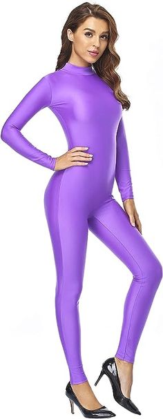 This one-piece leotard catsuit/jumpsuit is ideal for a range of activities. Made from a comfortable stretchy blend, it features a long sleeve design and a back zipper for a secure and adjustable fit. Perfect for yoga, Pilates, dance, gymnastics, or everyday wear. 82% Nylon, 18% Spandex Imported Zipper closure Machine Wash High neck, full length Ideal for performances and costumes Hand wash or gentle cycle with cold water S 4--6 33-35'' 25-26'' 35-37" M 8--10 35-36'' 27-28'' 38-39" L 12--14 38-40 Stretch Unitard For Swimming, Solid Stretch Unitard For Swimming, Stretch Full-length Unitard For Dancewear, Full Length High Stretch Solid Unitard, Solid Color High Stretch Full Length Unitard, High Stretch Full-length Solid Unitard, Dancewear Leotard With Thumbholes, Fitted Unitard For Swimming, High Stretch Solid Bodysuit For Dancewear