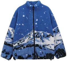 Blue Sweater Aesthetic, Sweater Aesthetic, Top Streetwear Brands, Mountain Print, Snow Mountain, Snow Jacket, Sherpa Jacket, Blue Sweater, Mode Inspiration