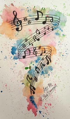 watercolor painting with musical notes on it