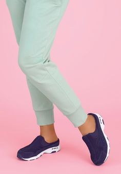 Comfortable Sneakers With Arch Support And Easy Fit, Comfortable Slip-on Sneakers For Jogging, Slip-on Sneakers With Rubber Sole For Jogging, Rubber Sole Slip-on Sneakers For Jogging, Comfortable Slip-on Sneakers With Arch Support, Sporty Slip-on Sneakers For Leisure, Blue Casual Slip-on Slippers, Casual Slip-on Slippers With Arch Support, Comfortable Slip-on Sneakers With White Sole