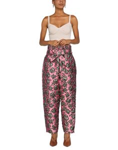 brocade, sash, floral design, high waisted, tapered leg, regular fit, elasticized waist, multipockets , Color: Mauve , Size: 2 Elegant Floral Print Pants For Party, Elegant Floral Print Party Pants, Floral Print Ankle-length Harem Pants, High Waist Floral Print Bottoms, Party Pants With Pockets And Tapered Leg, Tapered Leg Party Pants With Pockets, Party Tapered Leg Pants With Pockets, High Waist Floral Print Pants For Party, High Waist Pants With Floral Print For Parties