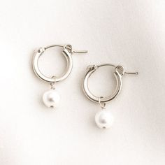 Pearl Hoop Earrings | Simple & Dainty Elegant Hypoallergenic Huggie Cartilage Earrings, Delicate Everyday Hoop Jewelry, Chic Summer Hoop Earrings As A Gift, Chic Summer Hoop Earrings For Gift, Minimalist Single Pearl Earring For Everyday Elegance, Elegant Metal Hoop Earrings For Everyday, Elegant Adjustable Metal Huggie Earrings, Everyday Elegant Metal Hoop Earrings, Elegant Everyday Metal Hoop Earrings