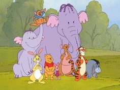 winnie the pooh is surrounded by other cartoon characters