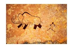 an elephant and a man are depicted in this rock painting