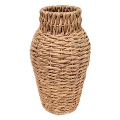 a wicker vase is shown on a white background