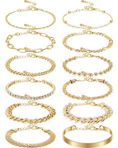 PRICES MAY VARY. Various Styles: you will receive 12 pieces of gold bracelets in 12 kinds of styles, sufficient for you to choose and replacement, suitable for women and girls, making you more elegant and attractive Quality Material: the bracelet set for women is made of alloy, firm and sturdy, stable in texture, not easy to fade, break or deform, with exquisite workmanship, can be kept and applied for a long time Stylish Design: our gold bead bracelets for women can make you more charming and e Amazon Jewelry, Dainty Gold Bracelet, Gold Bracelet Set, Fashion Beads, Gold Jewelry Sets, Bracelets Set, Adjustable Jewelry, Gold Bead Bracelets, Chain Bracelets