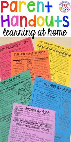 parent and child's handouts for learning at home with text overlaying the image