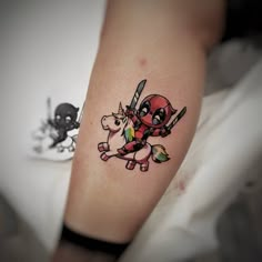 Deadpool by Daniele Maiorano #deadpool #unicornio #unicorn #comics #nerd #geek Funny Deadpool Tattoo, Baby Deadpool, Deadpool Unicorn, Deadpool Tattoo, Funny Tattoo, Unicorn Tattoo, Spiderman Tattoo, Avengers Tattoo, Nerd Tattoo