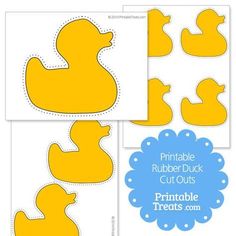 the printable rubber duck cut outs are shown in three different sizes and colors, with one