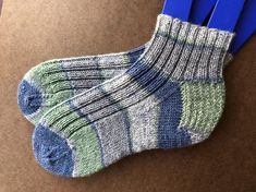 Hand Knit Socks, Wool, Dress/Casual/Short Boot Socks, Blue/Green/Gray Stripe, Women's Shoe Size 3-5 Handknit Socks, Seamless Socks, Womens Socks, Matching Socks, Hand Knit Socks, Short Boot, Boot Socks, Wool Dress, Socks And Hosiery