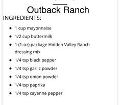 the ingredients for an outback ranch recipe