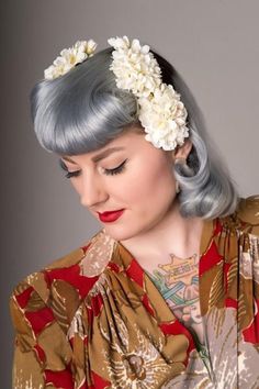 Pinup Inspiration, White Delphinium, Bumper Bangs