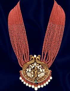 Coral Pendent Designs, Coral Beads Jewellery Indian Gold, Pagadala Haram Designs, Corals And Pearls Jewellery, Poosala Haram, Coral Jewelry Indian Gold, Corals Jewellery, Krishna Pendent, Coral Beads Jewellery