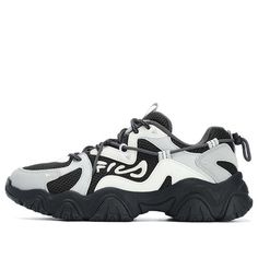 (WMNS) FILA Fluid 4 Sneakers 'Black Grey White' F12W332113FFC Sneakers Black, Black Grey, Grey And White, Black And Grey, Sneakers, Grey, White, Black