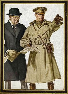 several pictures of men and women dressed in trench coats, hats, scarves and gloves