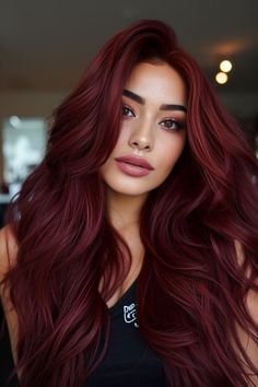 beauty 2024s or HERE Half Blonde Half Brown Hair Underneath, Trendy Hair Color 2024, Brown Hair Underneath, Pelo Color Vino, Deep Auburn, Black Cherry Hair, Red Hair Looks, Wine Red Hair