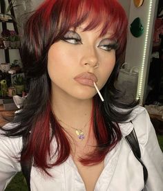 Color Block Hair, Red Hair With Highlights, Hair Colorful, Red Hair Inspo, Dyed Red Hair, Hair Streaks, Dyed Hair Inspiration, Edgy Hair, Alternative Hair