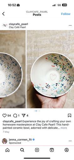 someone is holding a white bowl with colorful sprinkles on it and the bottom has