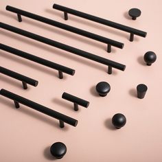 Minimalist Matte Black Handles | Caligo Black Wardrobe Handles, Cabinet Pulls Black, Setting Room, 2023 Apartment, Closet Door Handles, Black Cabinet Hardware, Black Drawer, Black Drawer Pulls, Wardrobe Knob