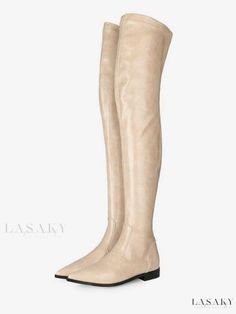 Lasaky - Womens Thigh High Boots in Vibrant Orange-Red: Pointed Toe, Flat Heel, and Luxurious PU Leather Material Flat Heel Thigh High Boots, Womens Thigh High Boots, Winter Heels, Ankle Boots Flat, Comfortable Flats, Pointed Toe Shoes, Pointed Toe Flats, Wide Boots, Womens Ankle Boots