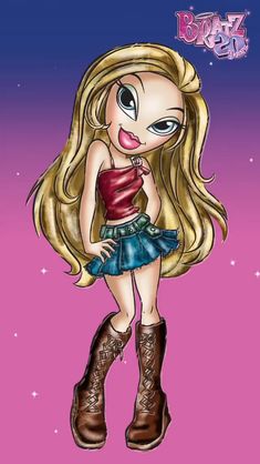 a cartoon girl with long blonde hair and boots