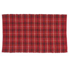 a red and black plaid rug on a white background