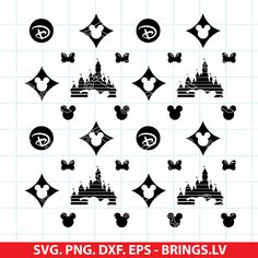 disney castle svg files for silhouettes and cut outs, including mickey mouse ears