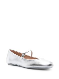 Gianvito Rossi Carla Leather Ballerina Flats - Farfetch Silver Slip-on Flats With Removable Insole, Spring Formal Silver Ballet Flats, Spring Silver Formal Ballet Flats, Chic Silver Closed Toe Ballet Flats, Silver Leather Ballet Flats For Spring, Metallic Flats For Formal Occasions, Silver Classic Flats For Spring, Classic Silver Flats For Spring, Elegant Silver Ballet Flats